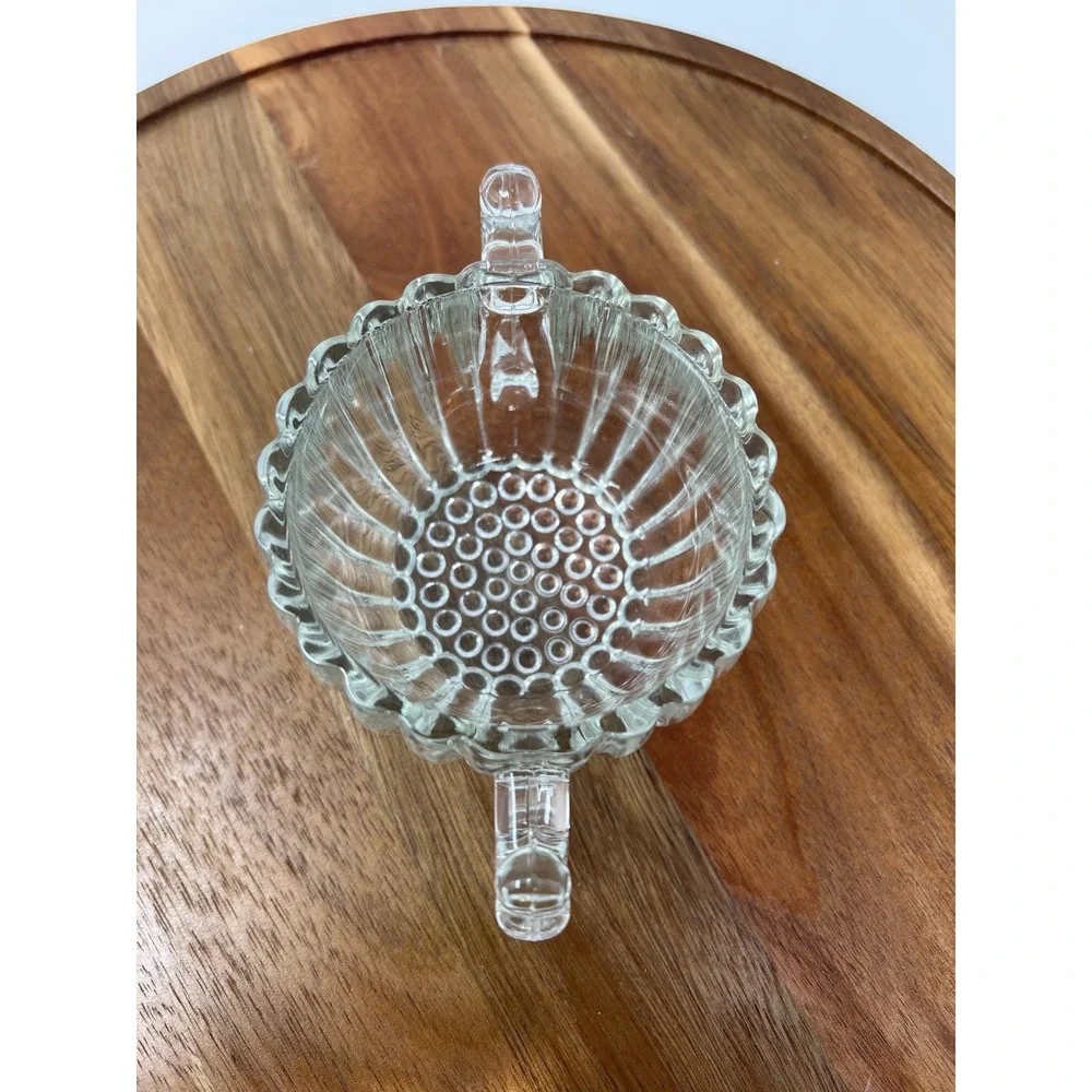 Vintage Clear‎ Glass Sugar Dish with Handles Ribbed Sides